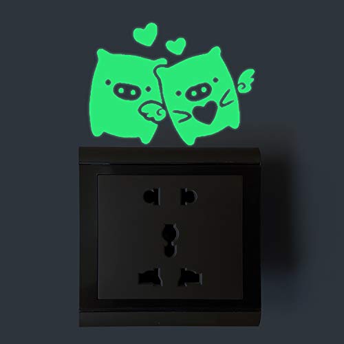 Pegatinas de pared BRILLAN EN LA OSCURIDAD. Vinilo decorativo para enchufe o interruptor de CERDOS ENAMORADOS. Pegatinas animales FLUORESCENTES. Láminas luminosas-Nacnic-Nacnic Estudio SL