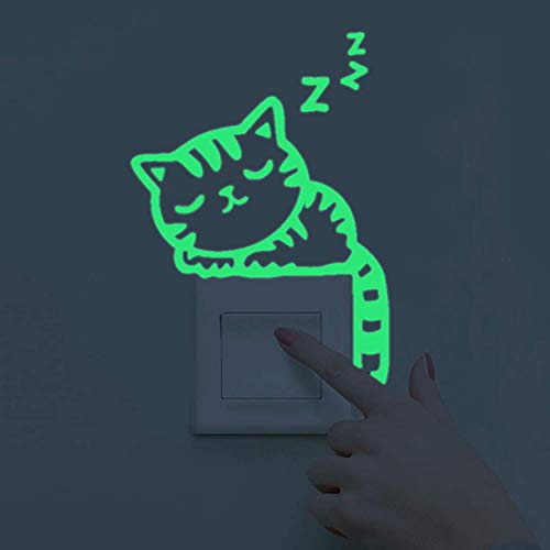 Pegatinas de pared BRILLAN EN LA OSCURIDAD. Vinilo decorativo para enchufe o interruptor de GATO DURMIENDO. Pegatinas animales FLUORESCENTES. Láminas luminosas-Nacnic-Nacnic Estudio SL
