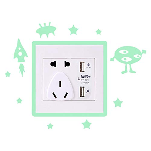 Pegatinas de pared BRILLAN EN LA OSCURIDAD. Vinilo decorativo para enchufe o interruptor de MARCIANOS. Pegatinas FLUORESCENTES.-Nacnic-Nacnic Estudio SL