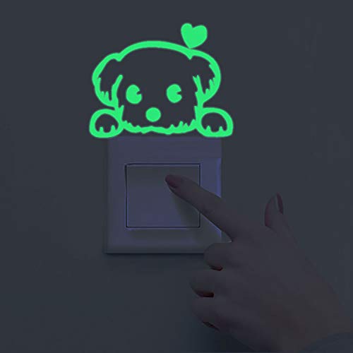 Pegatinas de pared BRILLAN EN LA OSCURIDAD. Vinilo decorativo para enchufe o interruptor de PERRITO CORAZÓN. Pegatinas animales FLUORESCENTES. Láminas luminosas-Nacnic-Nacnic Estudio SL