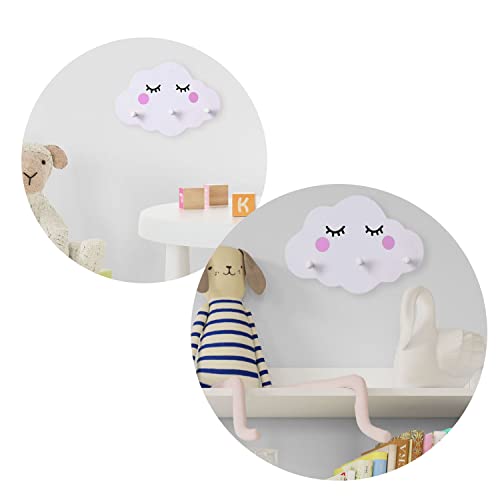 Perchero infantil en estilo nordico con 3 ganchos redondos, seguro para los niños. Percha con forma de nube blanca. Colgador funcional para decorar la habitacion de los niños.-Nacnic-Nacnic Estudio SL