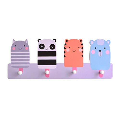 Perchero infantil en estilo nordico con 4 ganchos redondos, seguro para los niños. Temática de animales en tonos coloridos. Colgador funcional para decorar la habitacion de los niños.-Nacnic-Nacnic Estudio SL