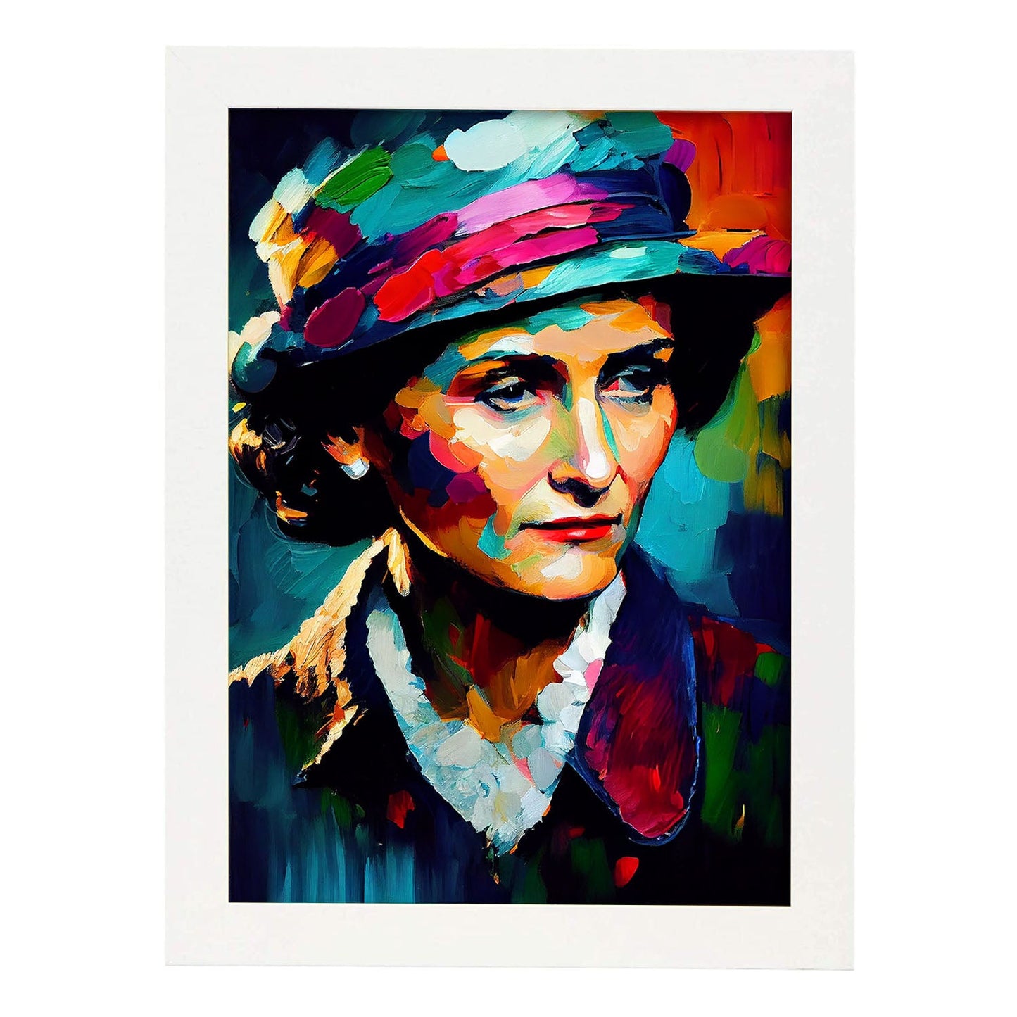 Pincel de pintura al óleo nacnic coco chanel golpes coloridos hap. Estampados de arte de pared estético para el diseño de dormitorio o sala de estar.-Artwork-Nacnic-A4-Marco Blanco-Nacnic Estudio SL