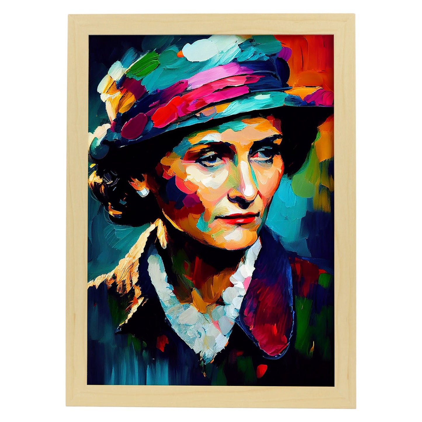 Pincel de pintura al óleo nacnic coco chanel golpes coloridos hap. Estampados de arte de pared estético para el diseño de dormitorio o sala de estar.-Artwork-Nacnic-A4-Marco Madera clara-Nacnic Estudio SL