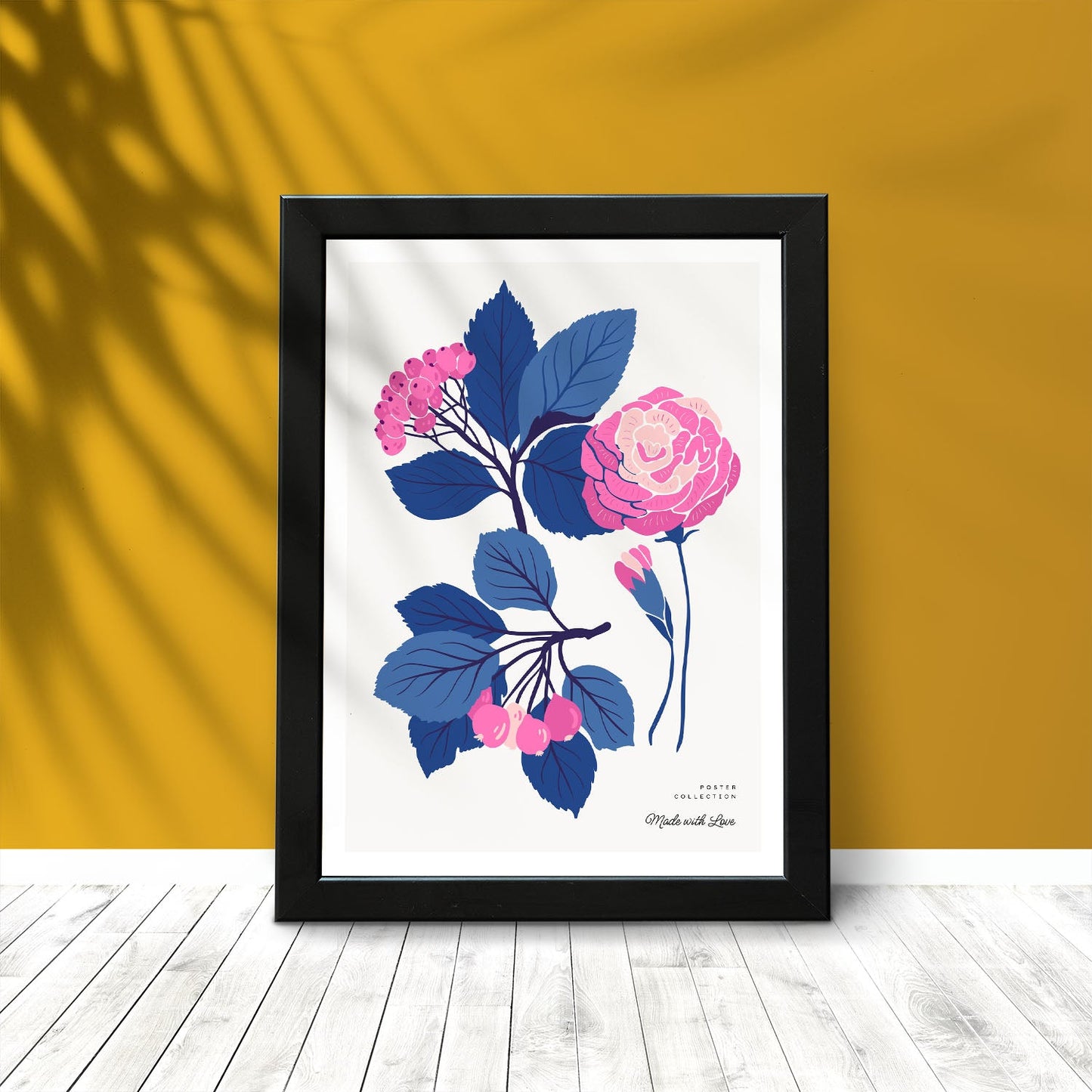 Pink Flowers Blue Leaves-Artwork-Nacnic-Nacnic Estudio SL
