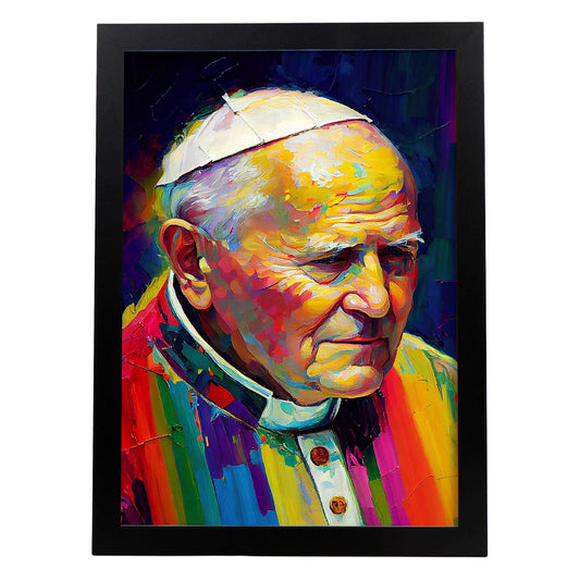 Popio Nacnico Juan Paul II Pintura al óleo Strokes Colorfu. Estampados de arte de pared estético para el diseño de dormitorio o sala de estar.-Artwork-Nacnic-A4-Sin marco-Nacnic Estudio SL