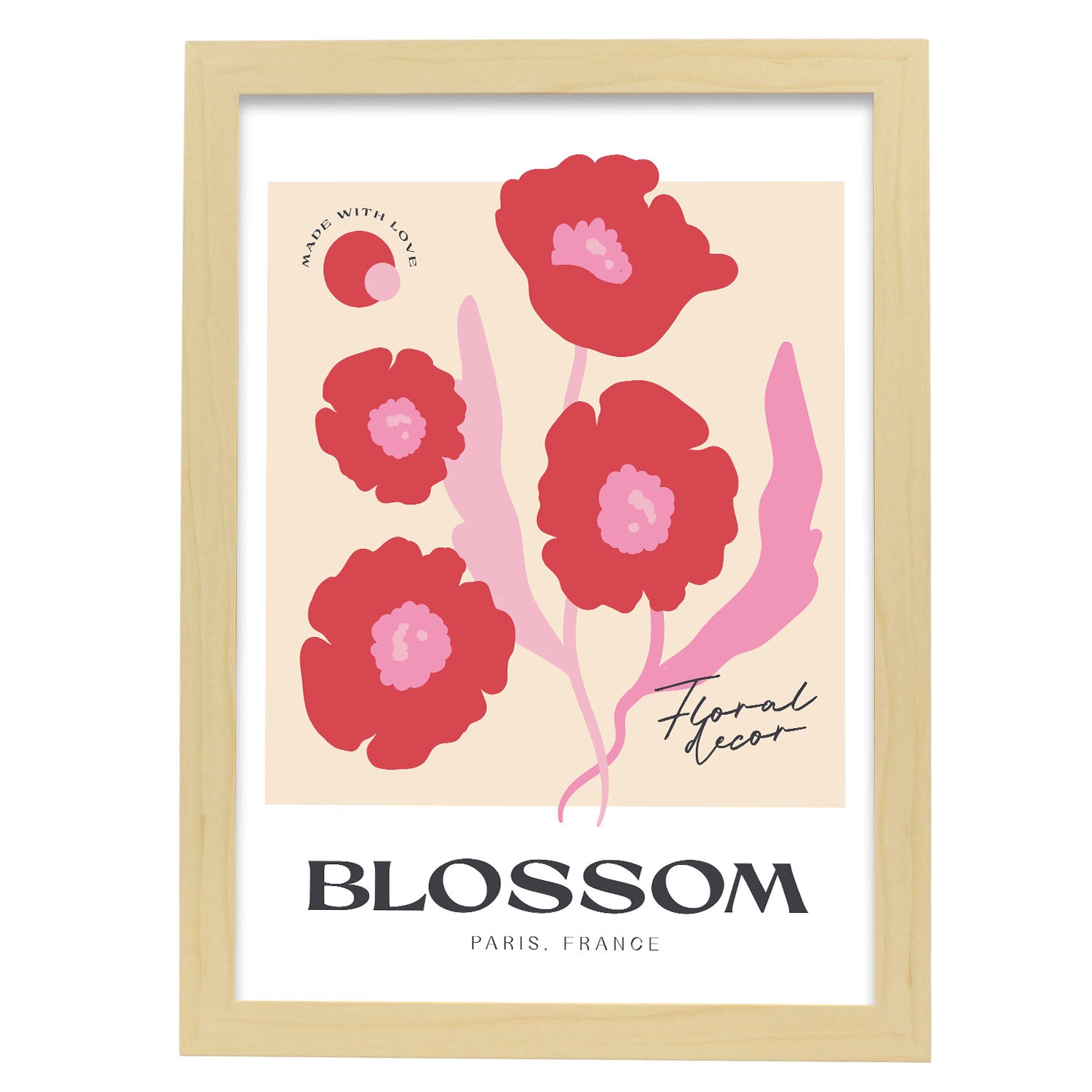 Poppy Flower Floral-Artwork-Nacnic-A3-Marco Madera clara-Nacnic Estudio SL