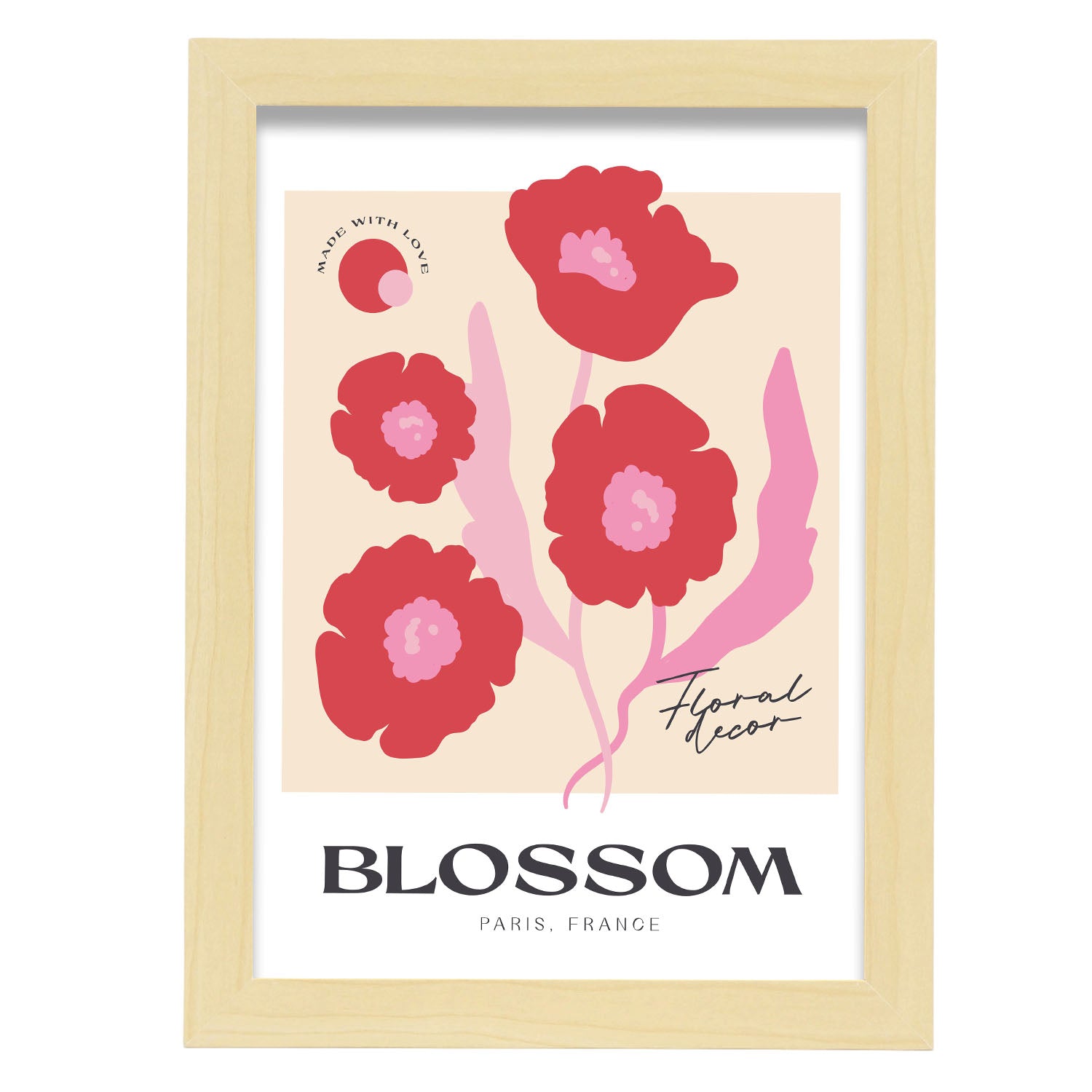 Poppy Flower Floral-Artwork-Nacnic-A4-Marco Madera clara-Nacnic Estudio SL