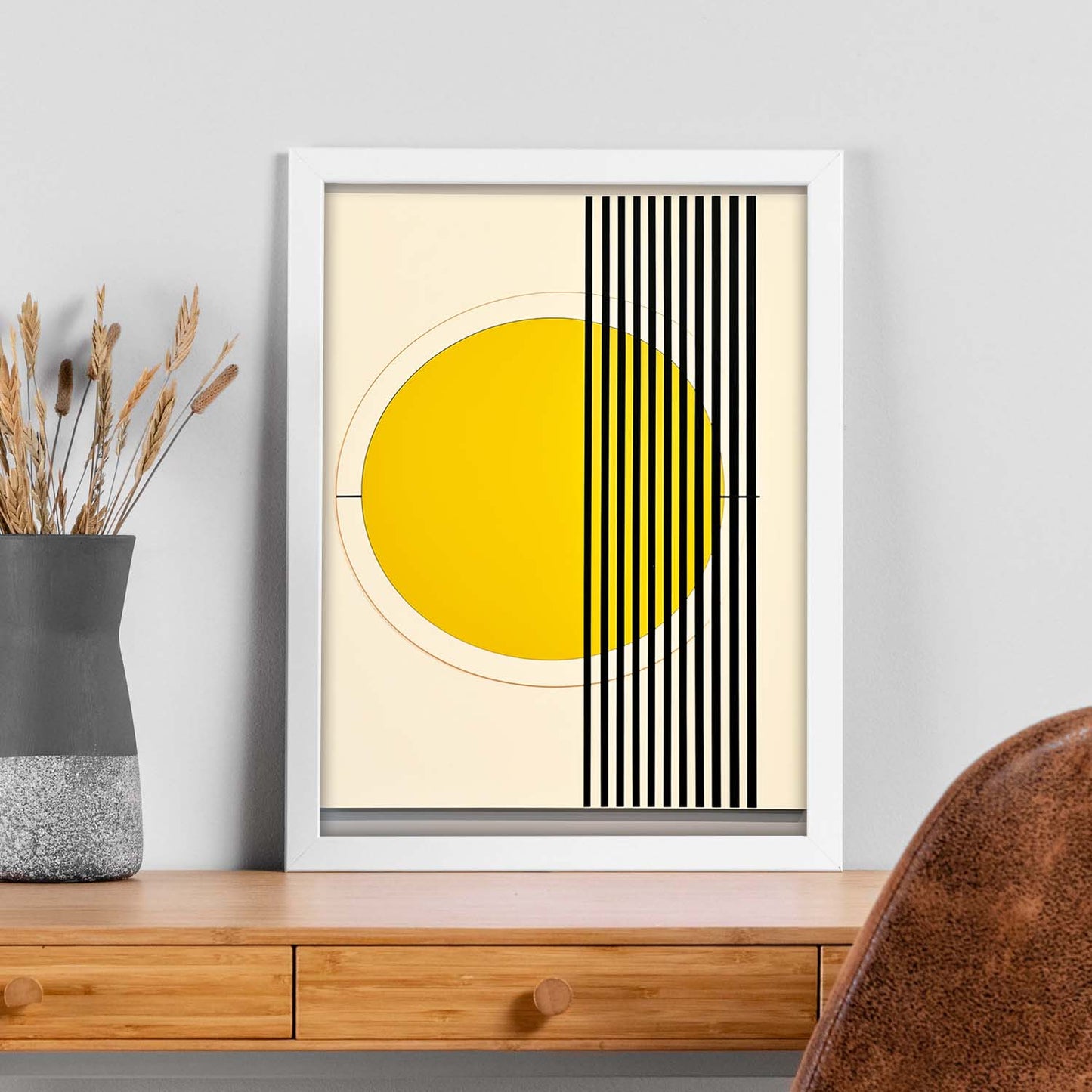 Póster Bauhaus Círculo Amarillo y Líneas Negras