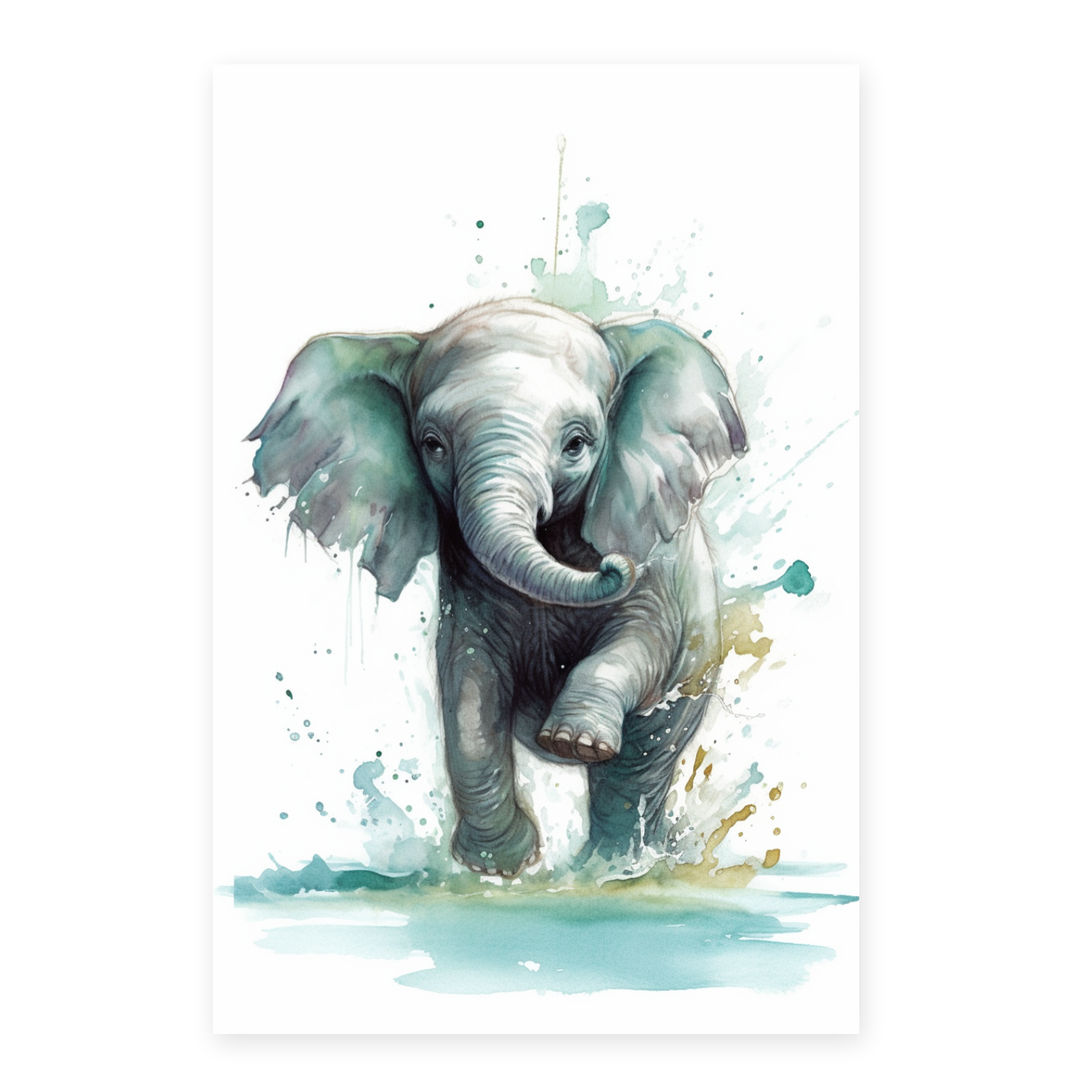 Póster de Elefante Bebé Jugando en el Agua