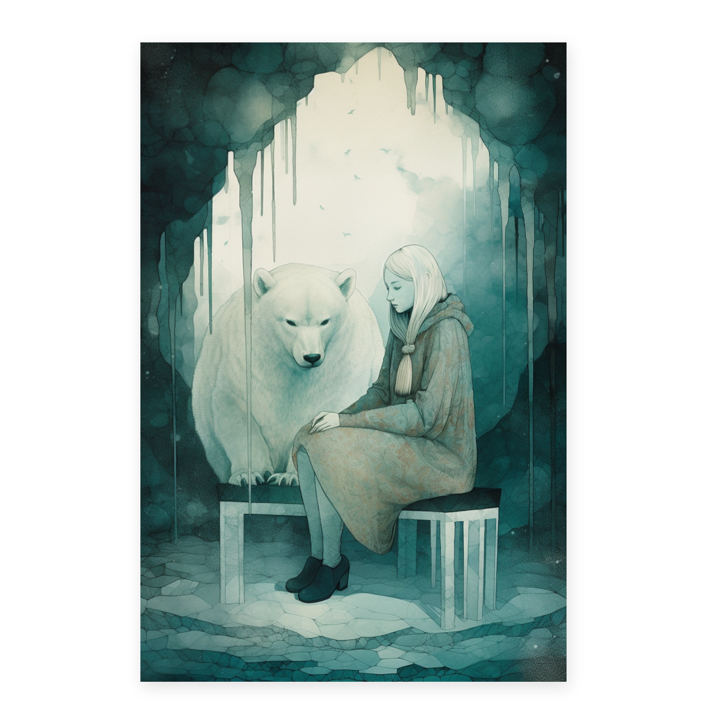 Poster "Chica y oso polar en la nieve"