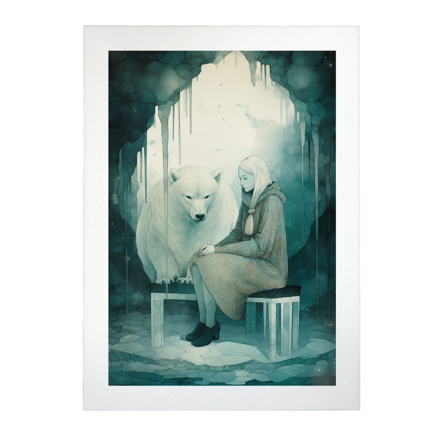 Poster "Chica y oso polar en la nieve"