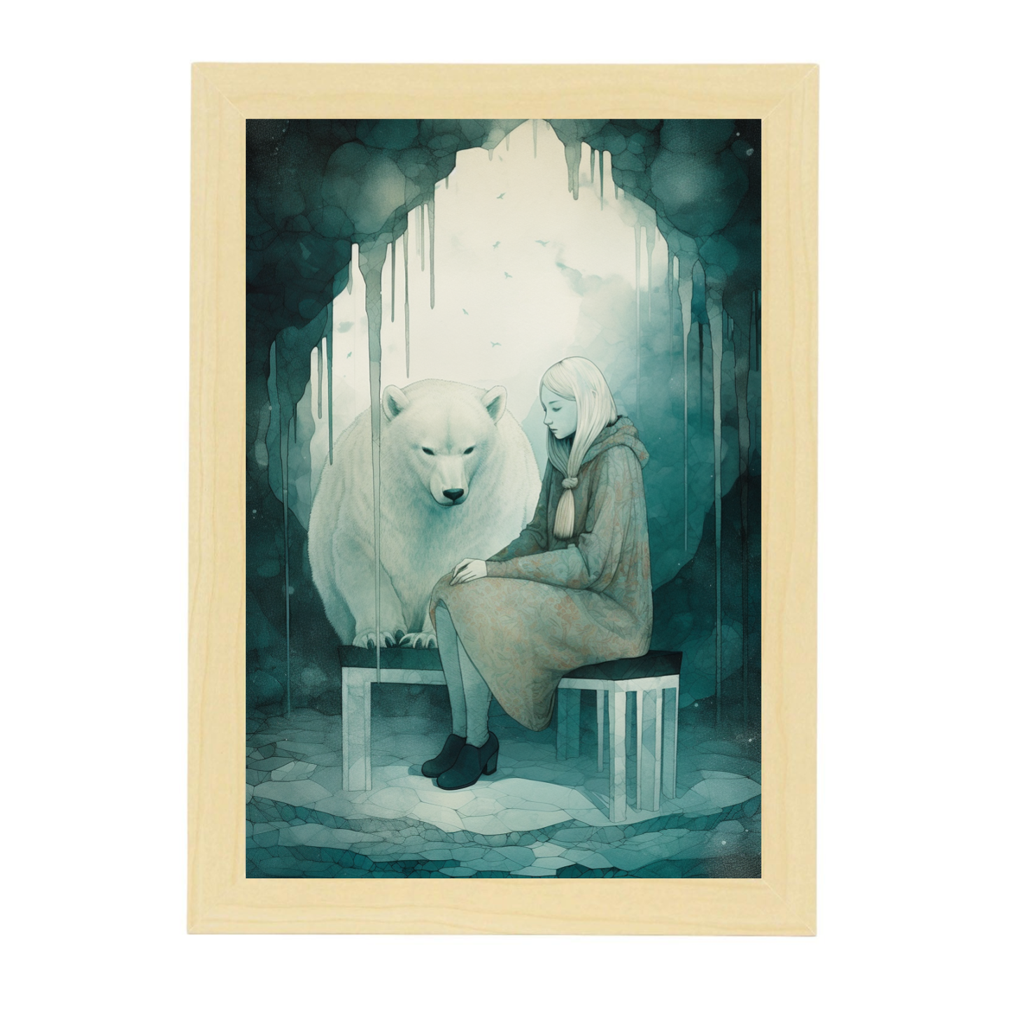 Poster "Chica y oso polar en la nieve"