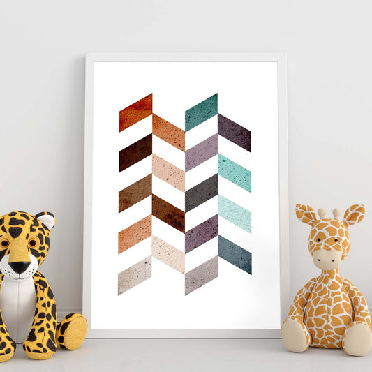 Poster con dibújo de geometría colorida. Lámina Amanecer y atardecer, ilustrada con con formas y figuras llenas de color.-Artwork-Nacnic-Nacnic Estudio SL
