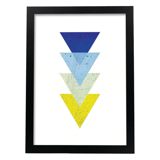 Poster con dibújo de geometría colorida. Lámina Azul eléctrico, ilustrada con con formas y figuras llenas de color.-Artwork-Nacnic-A4-Marco Negro-Nacnic Estudio SL