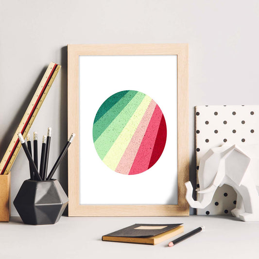 Poster con dibújo de geometría colorida. Lámina Circulo rojo verde, ilustrada con con formas y figuras llenas de color.-Artwork-Nacnic-Nacnic Estudio SL