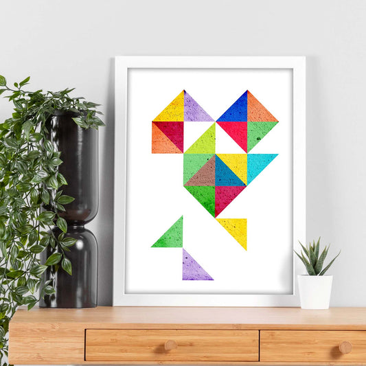 Poster con dibújo de geometría colorida. Lámina Corazón 1, ilustrada con con formas y figuras llenas de color.-Artwork-Nacnic-Nacnic Estudio SL