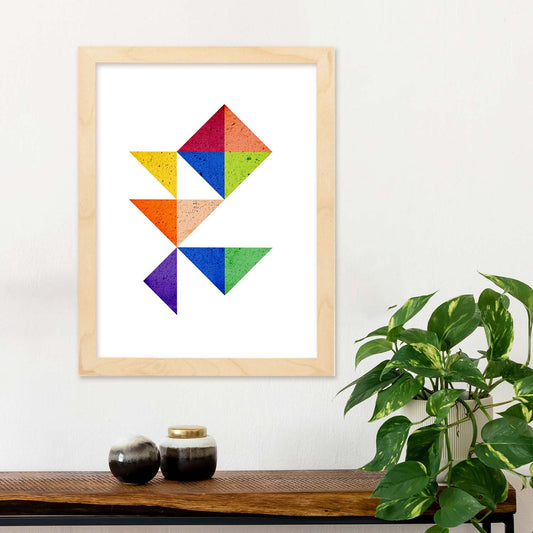 Poster con dibújo de geometría colorida. Lámina Corazón 3, ilustrada con con formas y figuras llenas de color.-Artwork-Nacnic-Nacnic Estudio SL