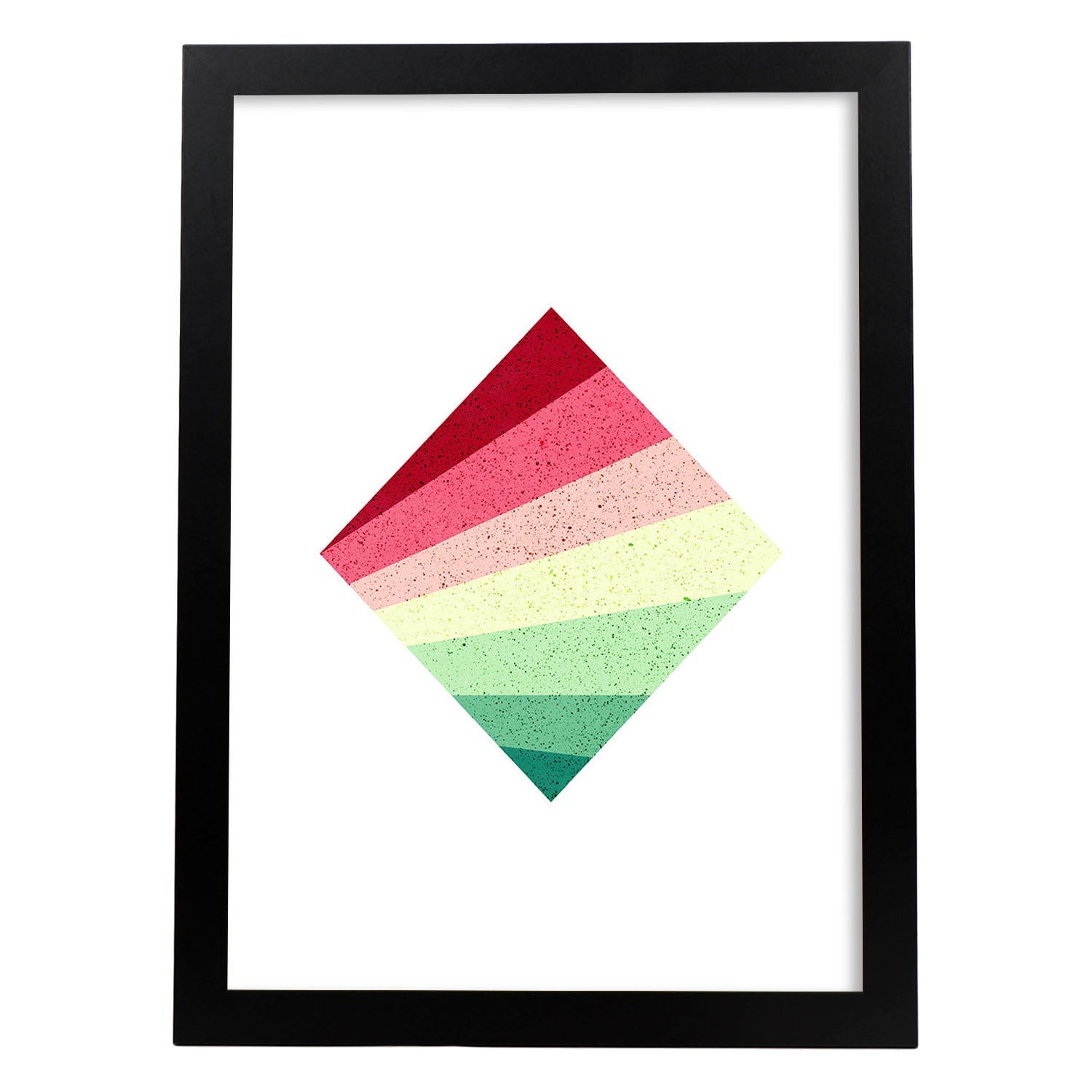 Poster con dibújo de geometría colorida. Lámina Cubo rojo verde, ilustrada con con formas y figuras llenas de color.-Artwork-Nacnic-A4-Marco Negro-Nacnic Estudio SL