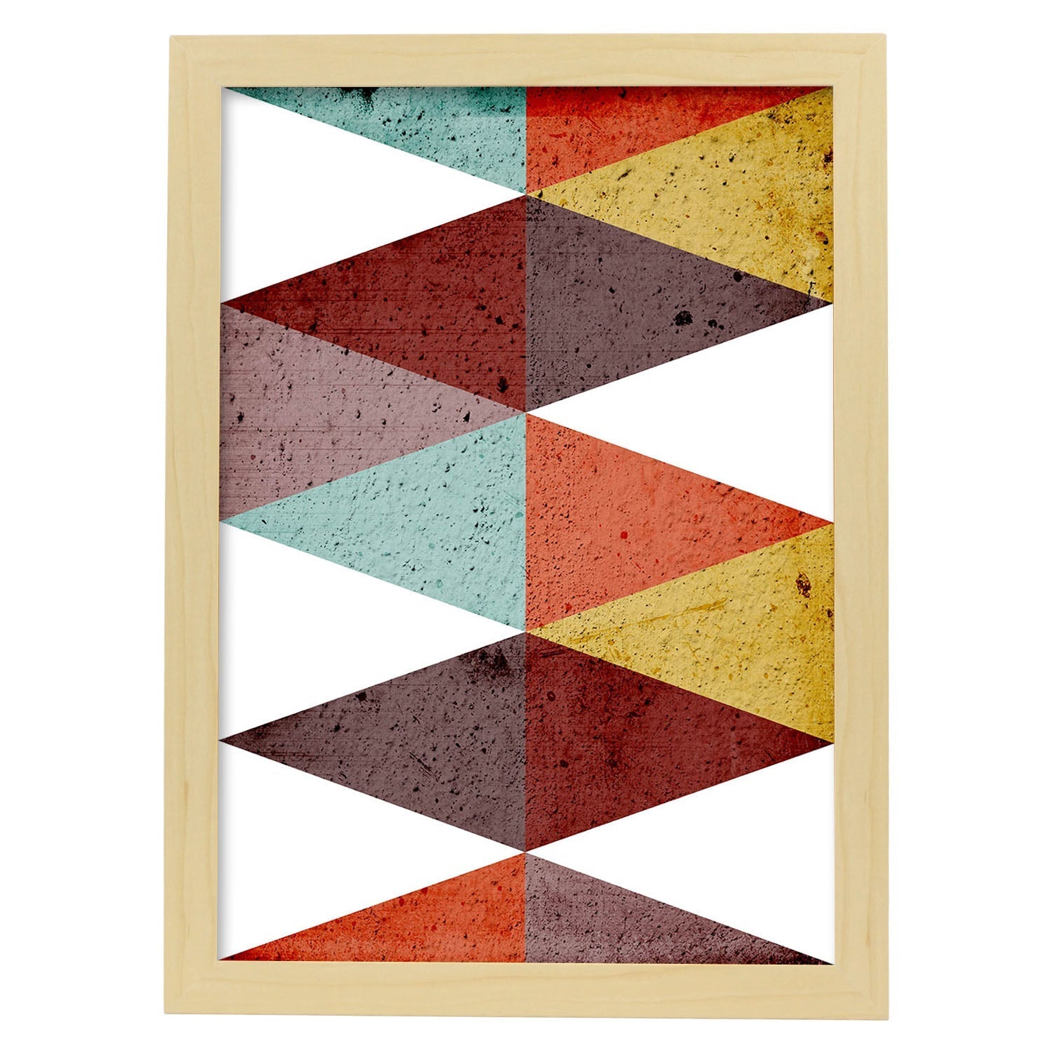 Poster con dibújo de geometría colorida. Lámina Formas otoño 3, ilustrada con con formas y figuras llenas de color.-Artwork-Nacnic-A3-Marco Madera clara-Nacnic Estudio SL