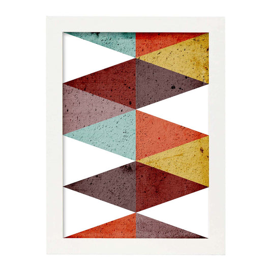 Poster con dibújo de geometría colorida. Lámina Formas otoño 3, ilustrada con con formas y figuras llenas de color.-Artwork-Nacnic-A4-Marco Blanco-Nacnic Estudio SL