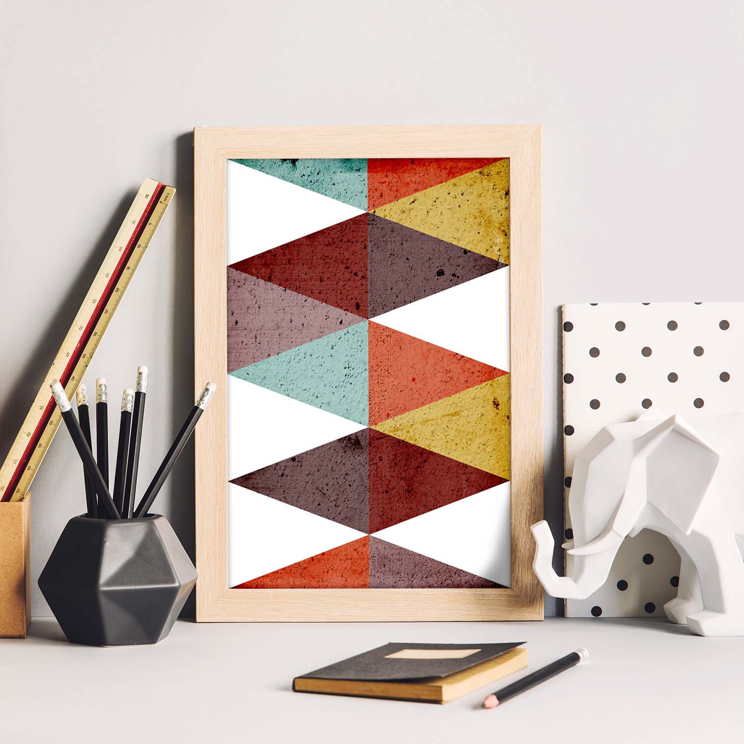 Poster con dibújo de geometría colorida. Lámina Formas otoño 3, ilustrada con con formas y figuras llenas de color.-Artwork-Nacnic-Nacnic Estudio SL