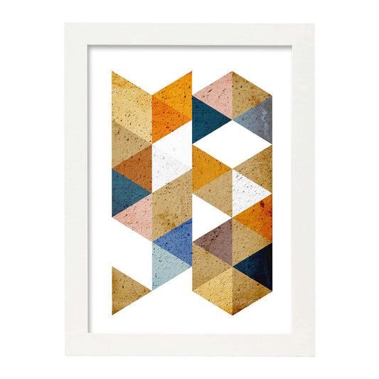 Poster con dibújo de geometría colorida. Lámina Otoño geometrico 2, ilustrada con con formas y figuras llenas de color.-Artwork-Nacnic-A4-Marco Blanco-Nacnic Estudio SL
