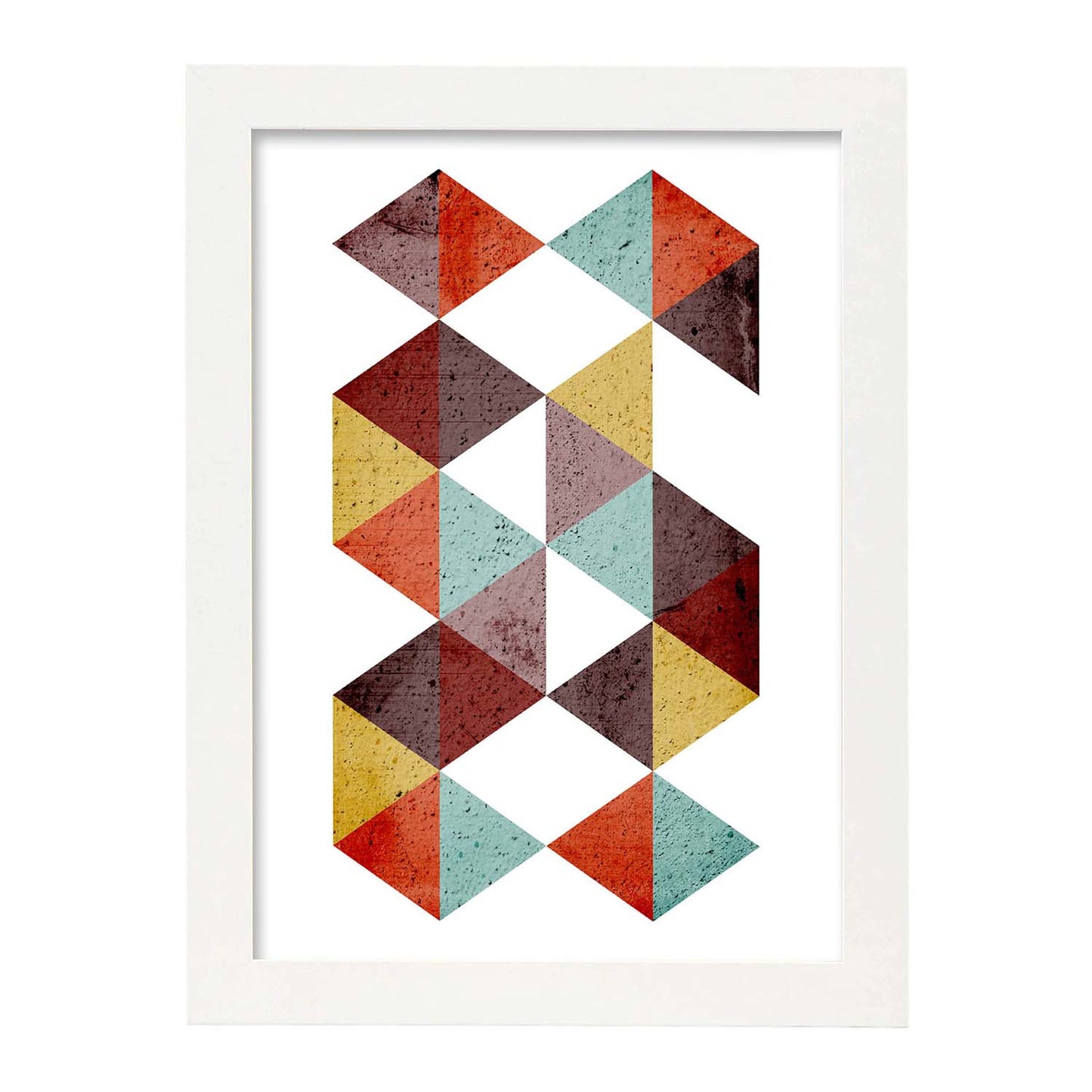 Poster con dibújo de geometría colorida. Lámina Otoño geometrico 5, ilustrada con con formas y figuras llenas de color.-Artwork-Nacnic-A4-Marco Blanco-Nacnic Estudio SL