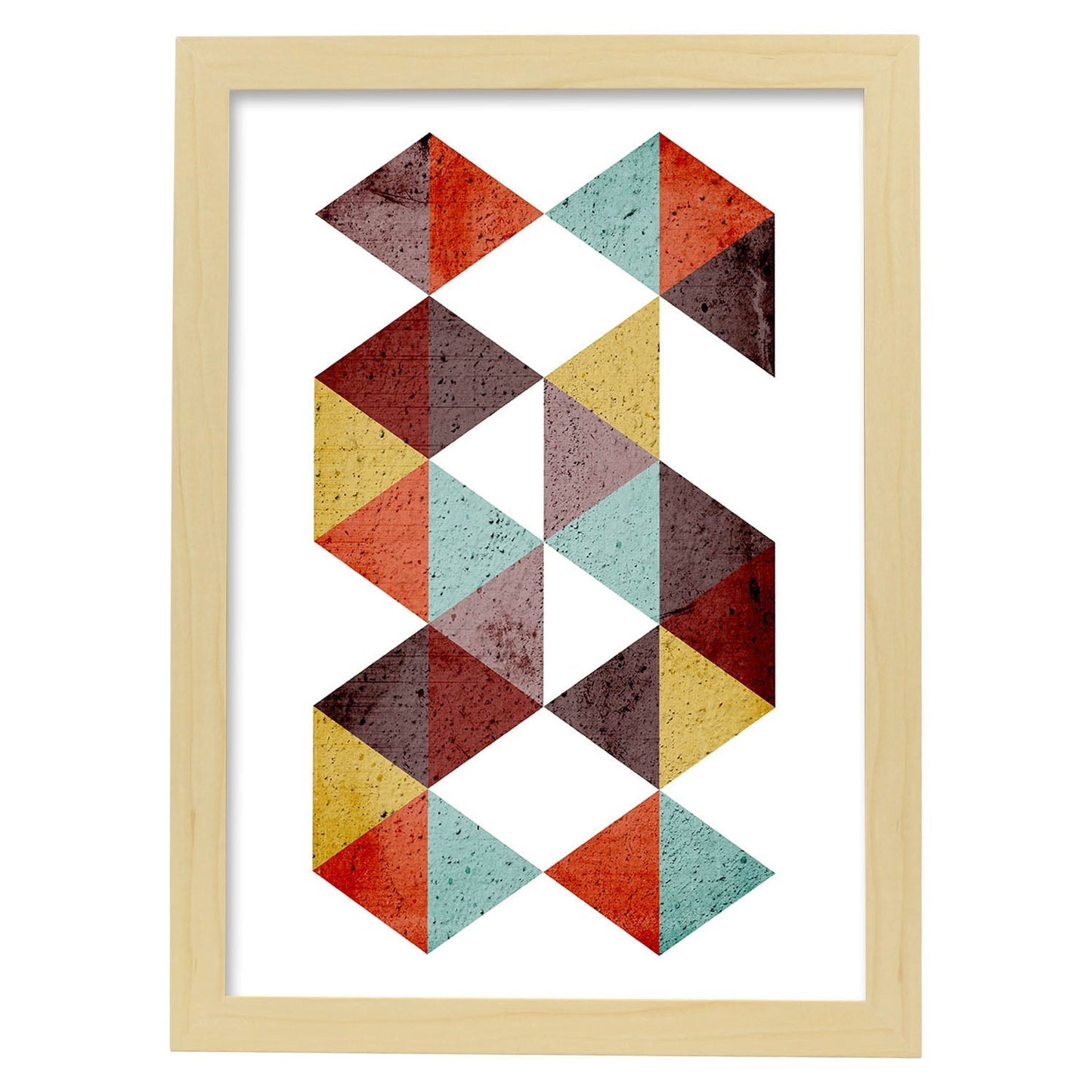 Poster con dibújo de geometría colorida. Lámina Otoño geometrico 5, ilustrada con con formas y figuras llenas de color.-Artwork-Nacnic-A4-Marco Madera clara-Nacnic Estudio SL