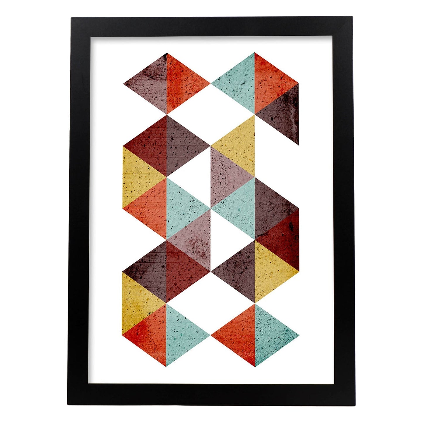 Poster con dibújo de geometría colorida. Lámina Otoño geometrico 5, ilustrada con con formas y figuras llenas de color.-Artwork-Nacnic-A4-Marco Negro-Nacnic Estudio SL