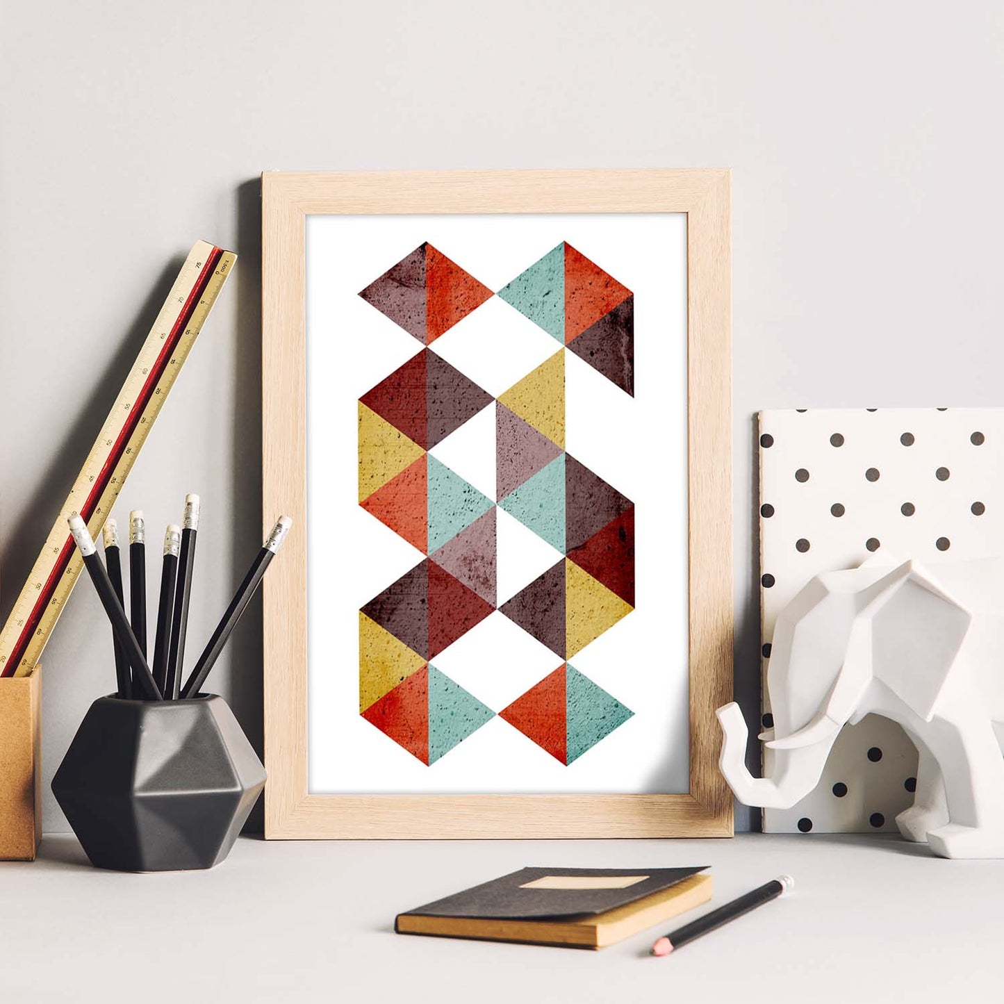 Poster con dibújo de geometría colorida. Lámina Otoño geometrico 5, ilustrada con con formas y figuras llenas de color.-Artwork-Nacnic-Nacnic Estudio SL