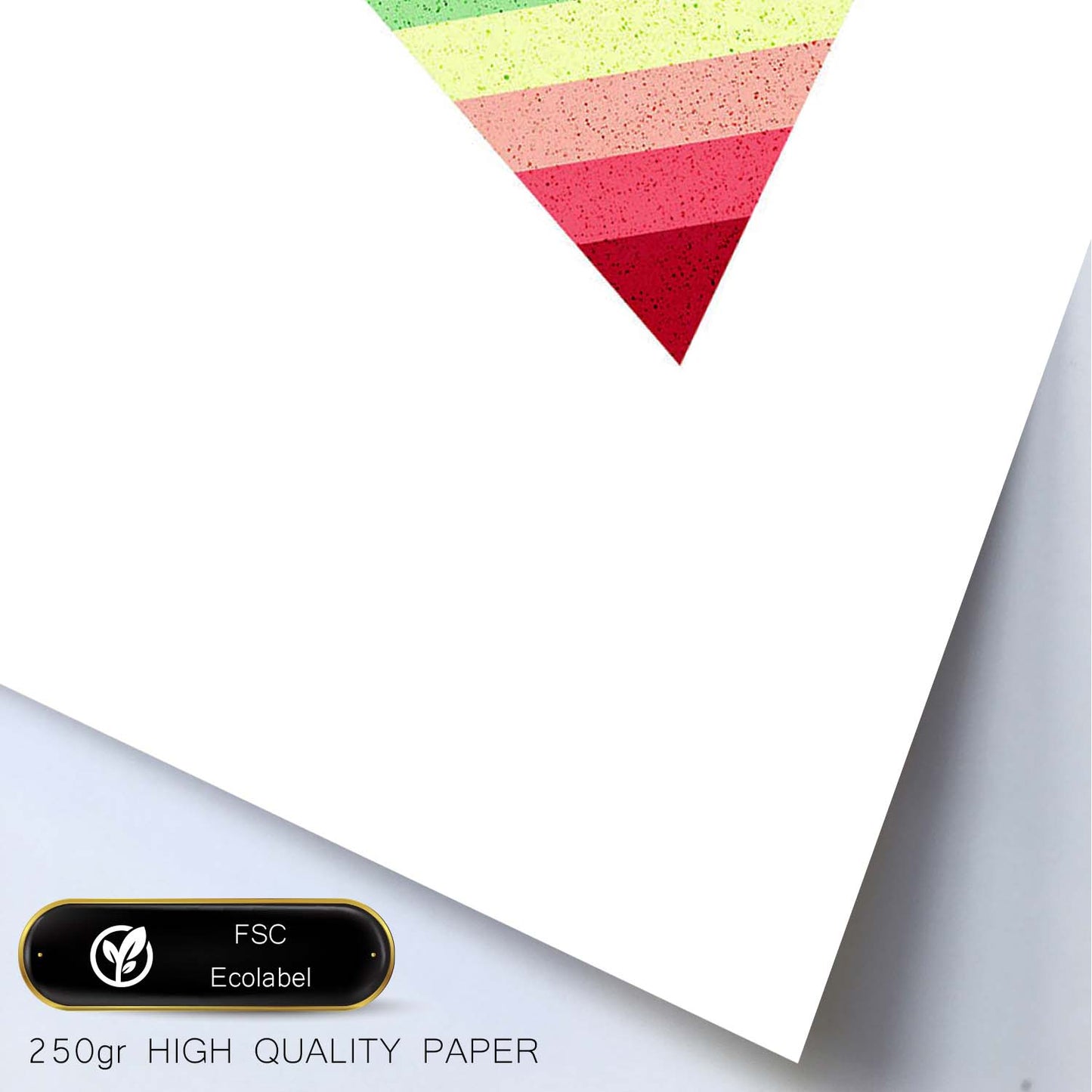 Poster con dibújo de geometría colorida. Lámina Triangulo invertido rojo verde, ilustrada con con formas y figuras llenas de color.-Artwork-Nacnic-Nacnic Estudio SL