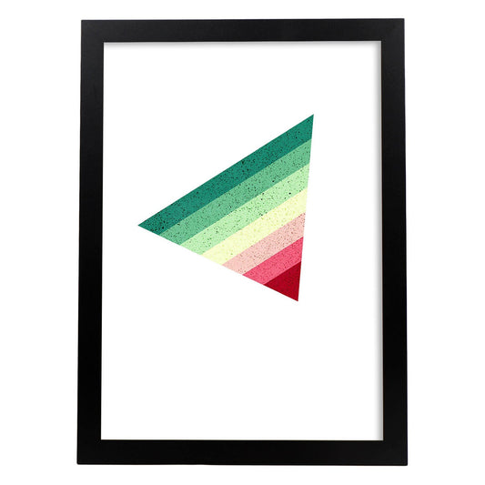 Poster con dibújo de geometría colorida. Lámina Triangulo invertido rojo verde, ilustrada con con formas y figuras llenas de color.-Artwork-Nacnic-A4-Marco Negro-Nacnic Estudio SL