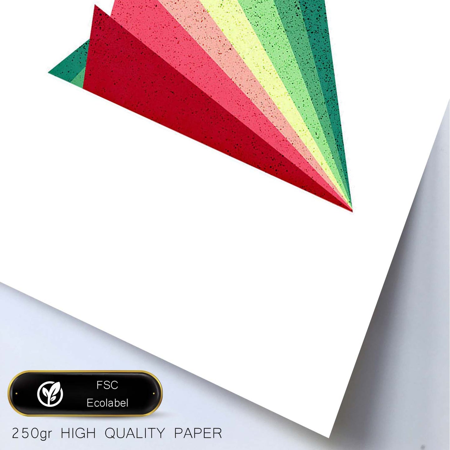 Poster con dibújo de geometría colorida. Lámina Triangulo rojo verde, ilustrada con con formas y figuras llenas de color.-Artwork-Nacnic-Nacnic Estudio SL