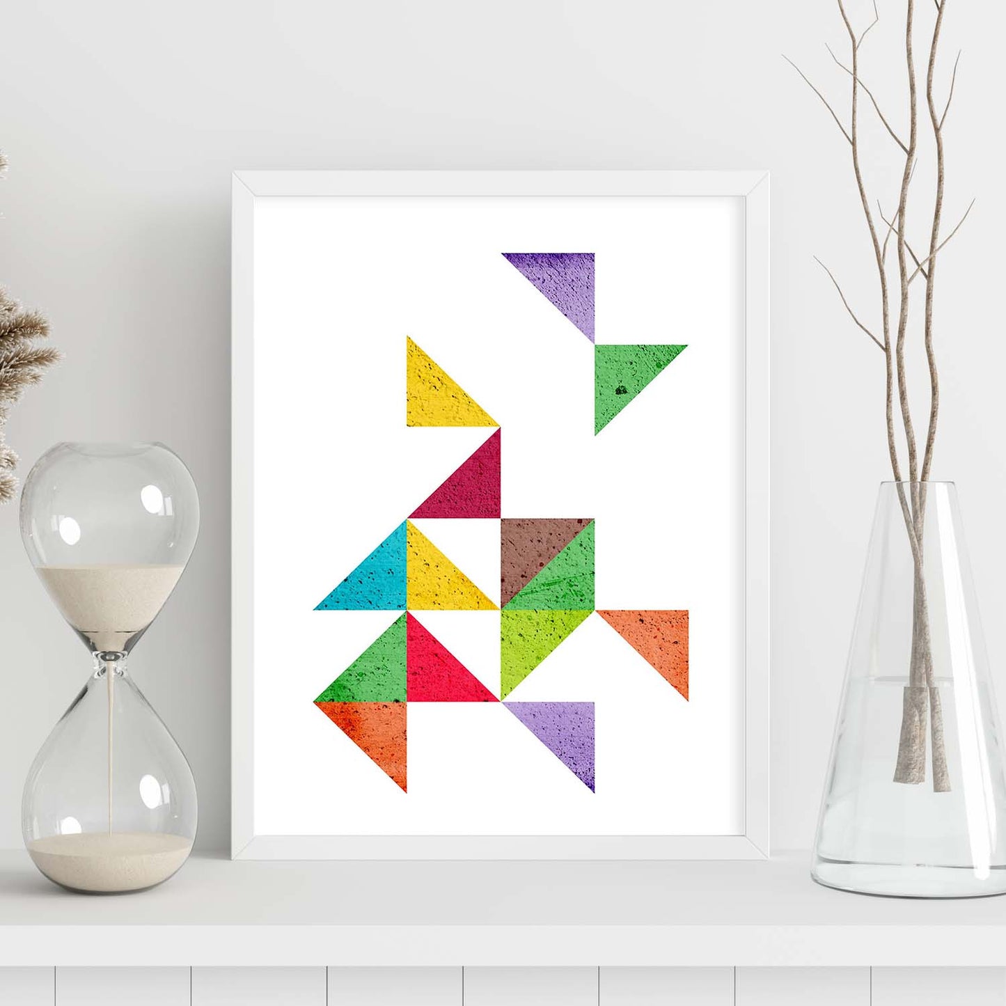Poster con dibújo de geometría colorida. Lámina triangulos en tetris, ilustrada con con formas y figuras llenas de color.-Artwork-Nacnic-Nacnic Estudio SL