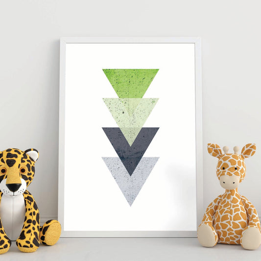 Poster con dibújo de geometría colorida. Lámina Verde, ilustrada con con formas y figuras llenas de color.-Artwork-Nacnic-Nacnic Estudio SL
