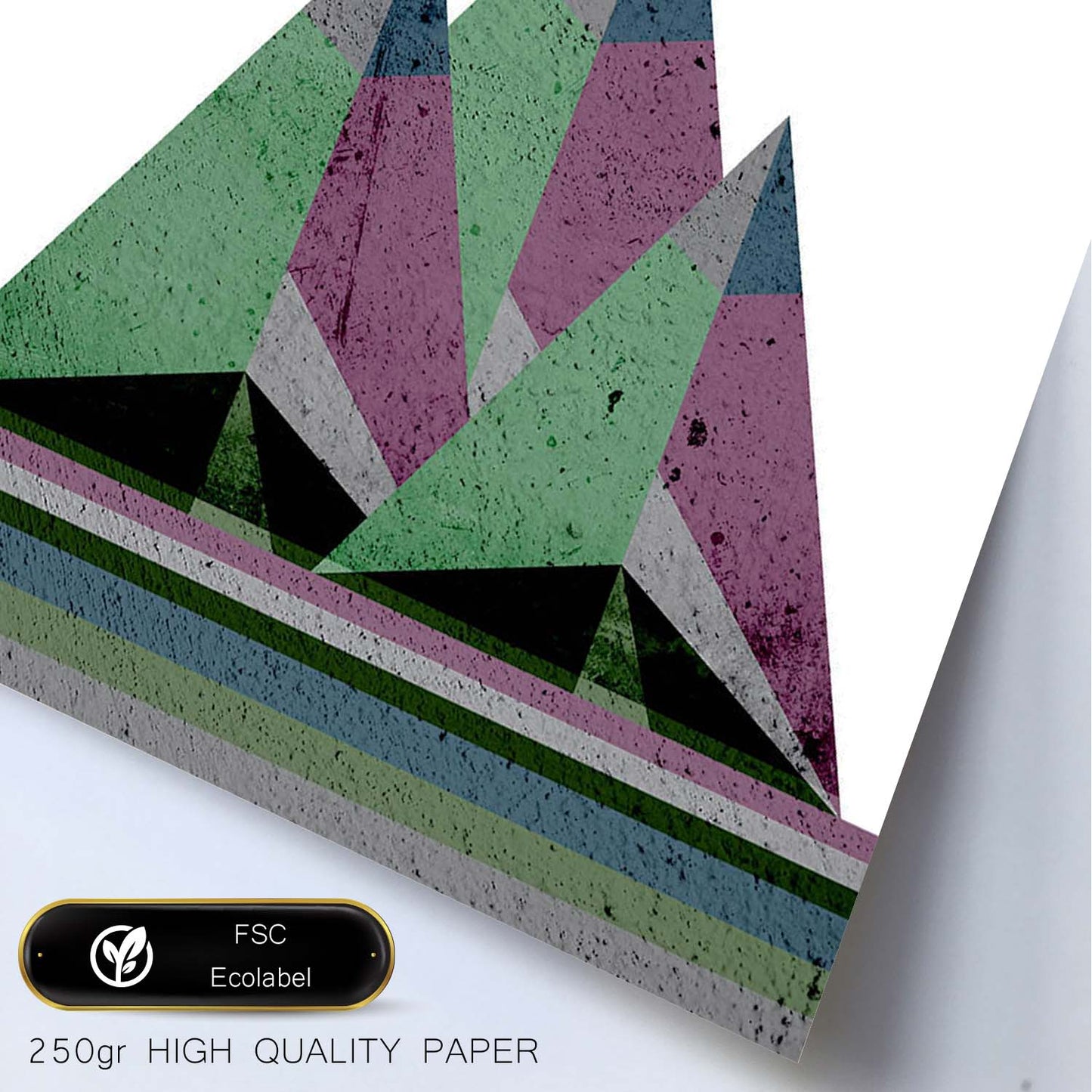 Poster con dibújo de montañas geométricas. Lámina Montañas y sol naciente 2, ilustrada con con formas y figuras llenas de color.-Artwork-Nacnic-Nacnic Estudio SL