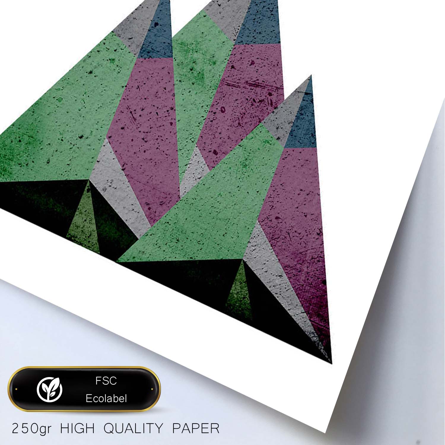 Poster con dibújo de montañas geométricas. Lámina Montañas y sol naciente, ilustrada con con formas y figuras llenas de color.-Artwork-Nacnic-Nacnic Estudio SL