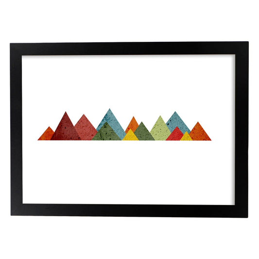 Poster con dibújo nórdico de círculos. Lámina Cordillera, ilustrada con con círculos y formas-Artwork-Nacnic-A4-Marco Negro-Nacnic Estudio SL