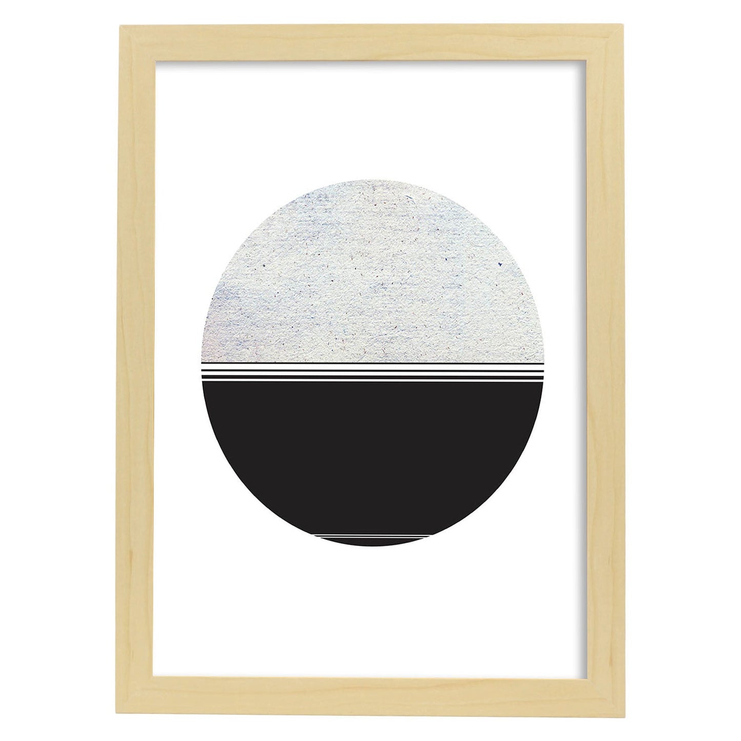 Poster con dibújo nórdico de círculos. Lámina Luna, ilustrada con con círculos y formas-Artwork-Nacnic-A4-Marco Madera clara-Nacnic Estudio SL