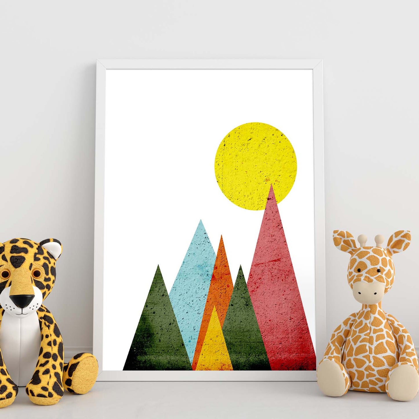 Poster con dibújo nórdico de círculos. Lámina Montañas al sol, ilustrada con con círculos y formas-Artwork-Nacnic-Nacnic Estudio SL