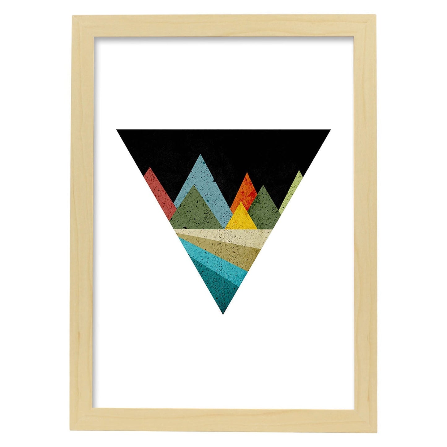 Poster con dibújo nórdico de círculos. Lámina Montañas deiserto, ilustrada con con círculos y formas-Artwork-Nacnic-A3-Marco Madera clara-Nacnic Estudio SL