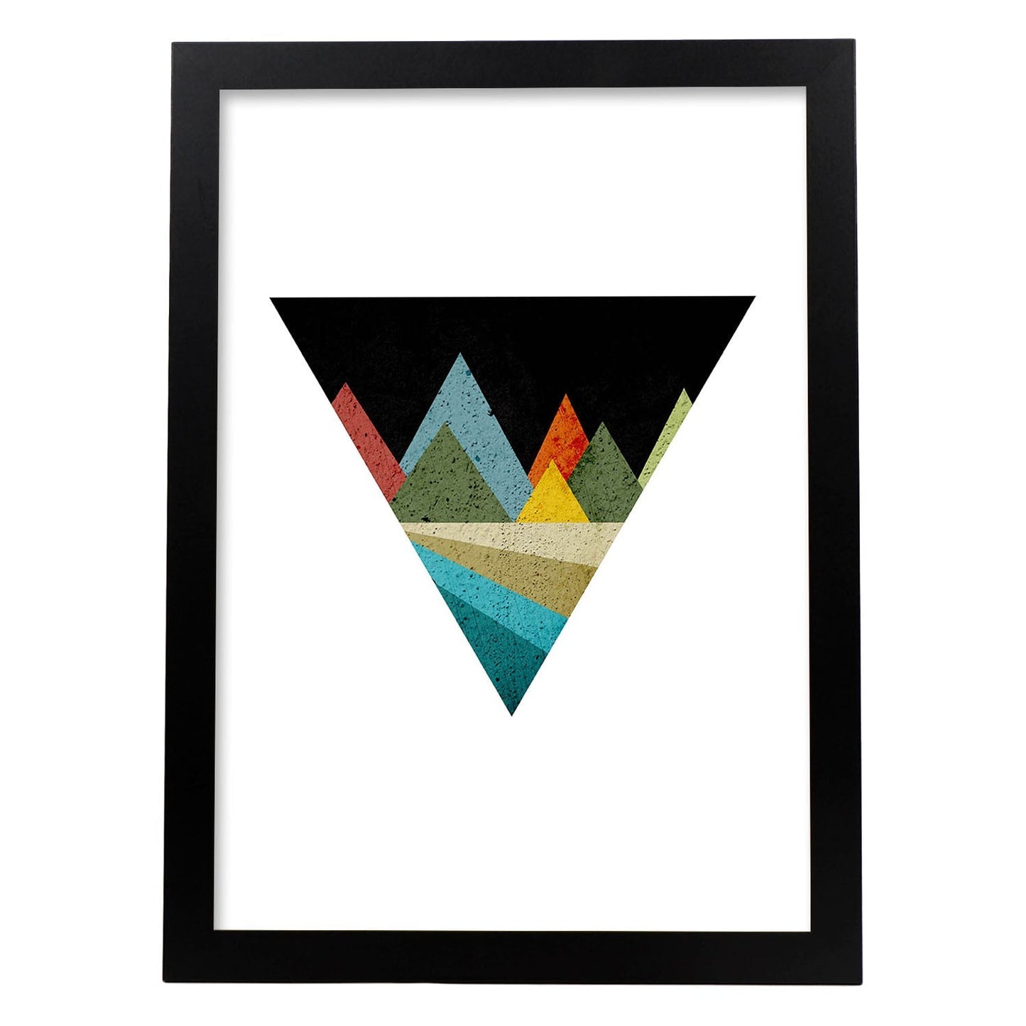 Poster con dibújo nórdico de círculos. Lámina Montañas deiserto, ilustrada con con círculos y formas-Artwork-Nacnic-A4-Marco Negro-Nacnic Estudio SL