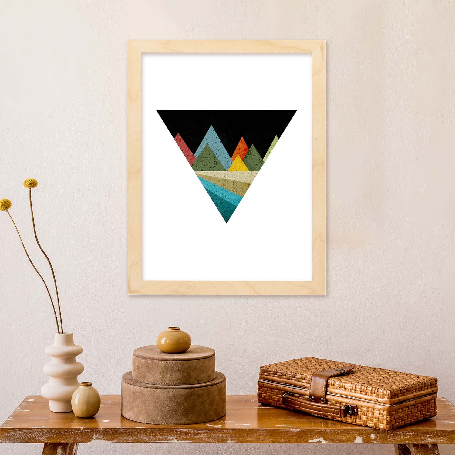 Poster con dibújo nórdico de círculos. Lámina Montañas deiserto, ilustrada con con círculos y formas-Artwork-Nacnic-Nacnic Estudio SL