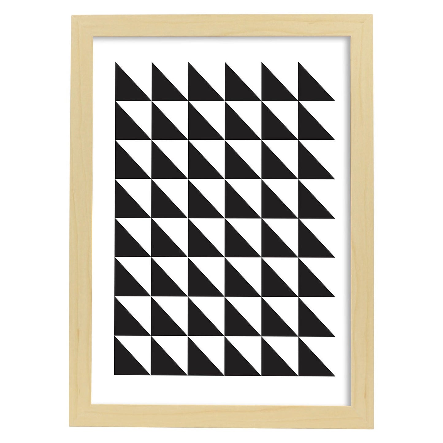 Poster con dibújo nórdico de líneas. Lámina Blanco y negro, ilustrada con con líneas y formas-Artwork-Nacnic-A4-Marco Madera clara-Nacnic Estudio SL