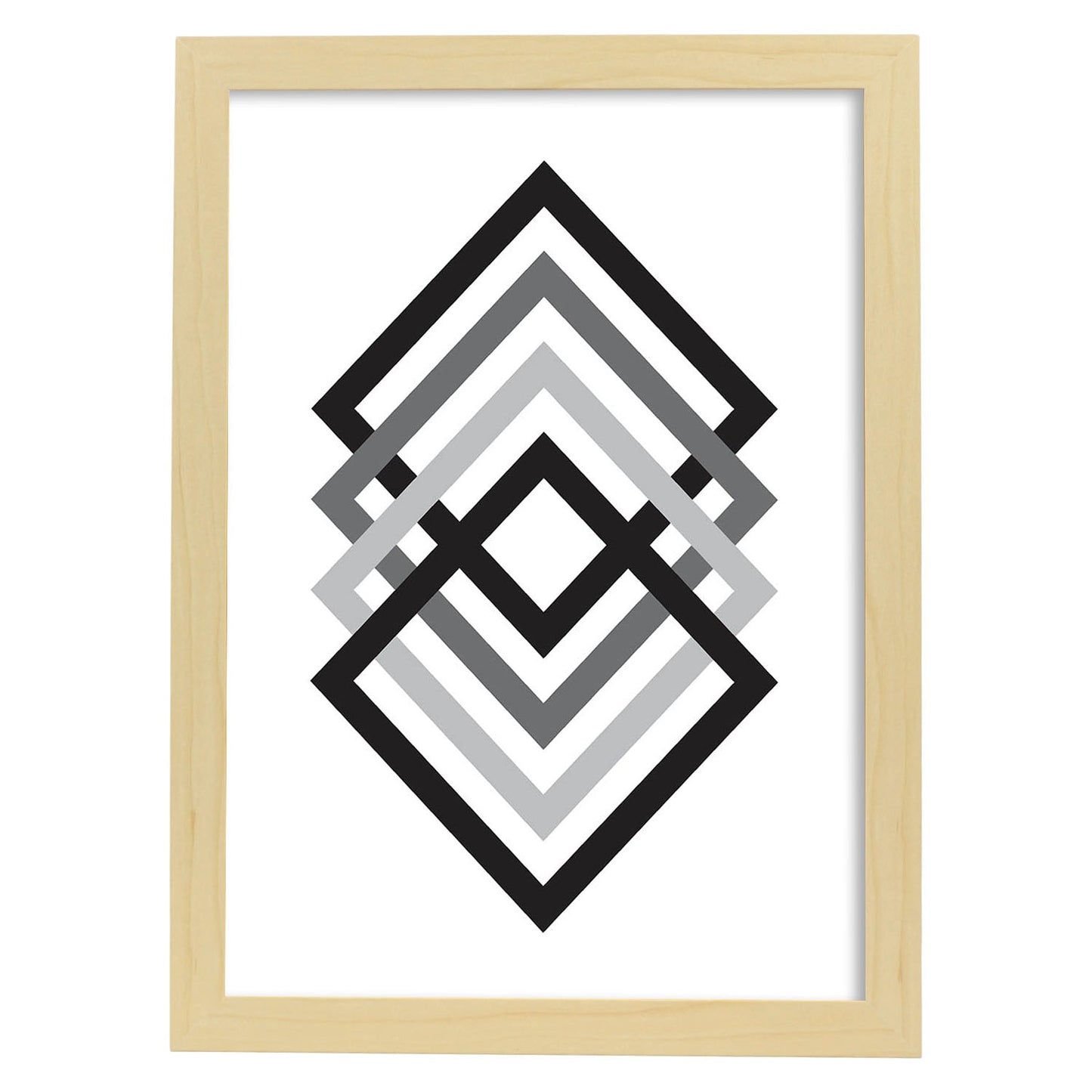 Poster con dibújo nórdico de líneas. Lámina Cubos degradados, ilustrada con con líneas y formas-Artwork-Nacnic-A4-Marco Madera clara-Nacnic Estudio SL