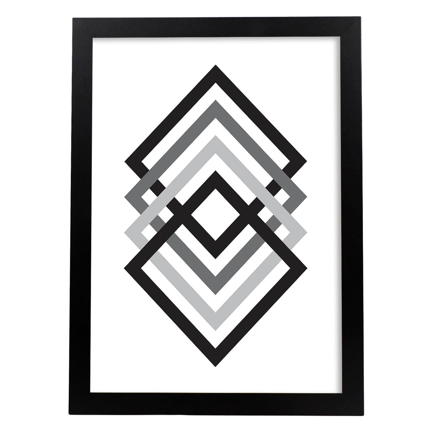 Poster con dibújo nórdico de líneas. Lámina Cubos degradados, ilustrada con con líneas y formas-Artwork-Nacnic-A4-Marco Negro-Nacnic Estudio SL