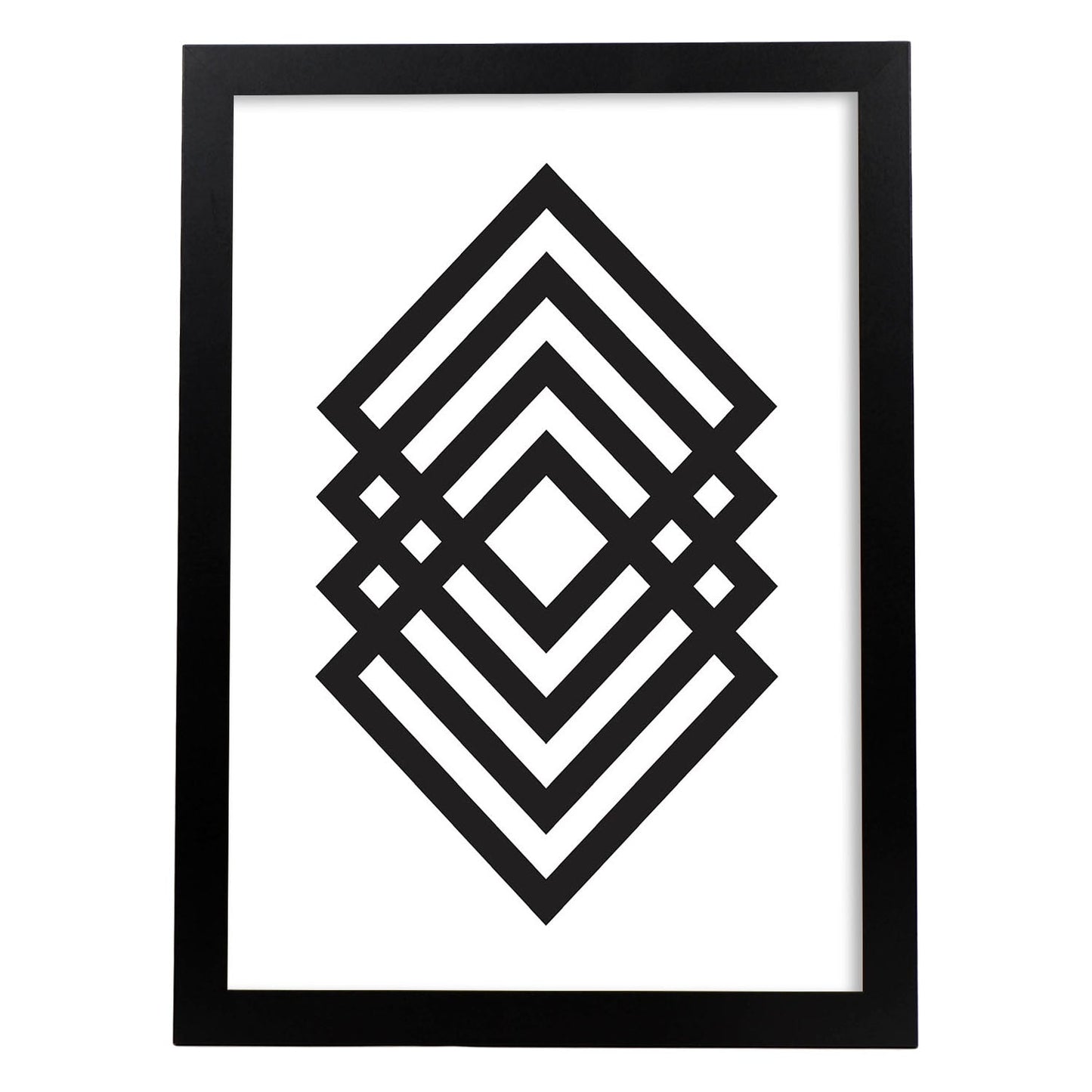 Poster con dibújo nórdico de líneas. Lámina Cubos, ilustrada con con líneas y formas-Artwork-Nacnic-A4-Marco Negro-Nacnic Estudio SL