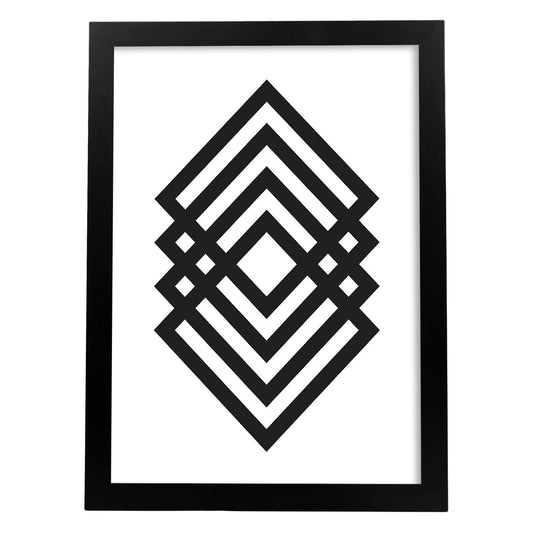 Poster con dibújo nórdico de líneas. Lámina Cubos, ilustrada con con líneas y formas-Artwork-Nacnic-A4-Marco Negro-Nacnic Estudio SL