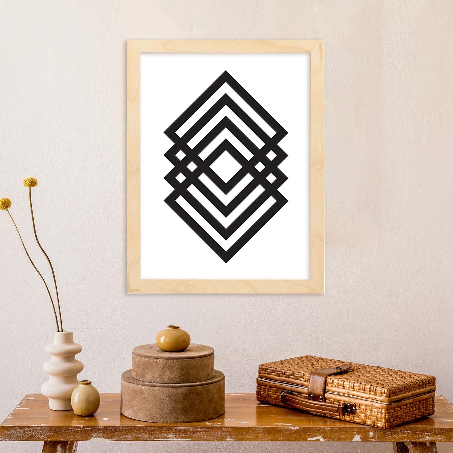 Poster con dibújo nórdico de líneas. Lámina Cubos, ilustrada con con líneas y formas-Artwork-Nacnic-Nacnic Estudio SL